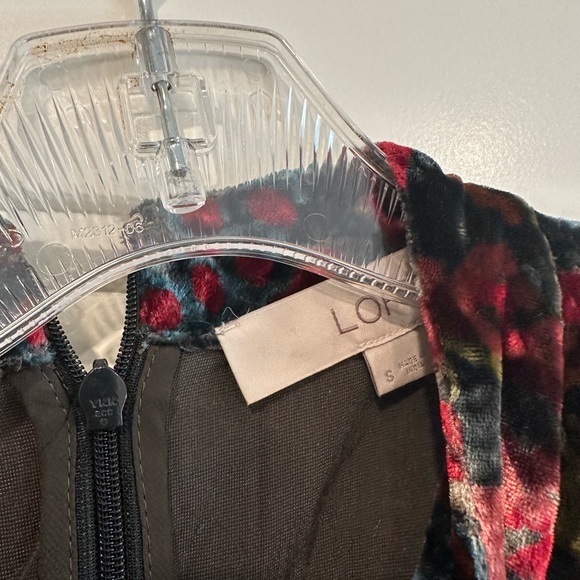 Loft Velvet Swing Dress Size S Moody Floral Red Gold Blue Multicolor - Picture 3 of 5